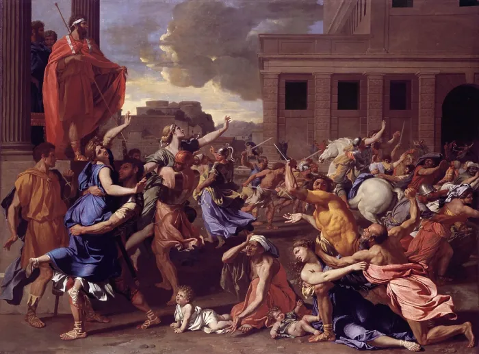 Framed Print : THE ABDUCTION OF THE SABINE WOMEN, by Nicolas Poussin, 1633-34, French painting, oil on canvas. Poussin's classic crowd scene from Roman history Framed Print : THE ABDUCTION OF THE SABINE WOMEN, by Nicolas Poussin, 1633-34, French painting, oil on canvas. Poussin's classic crowd scene from Roman history