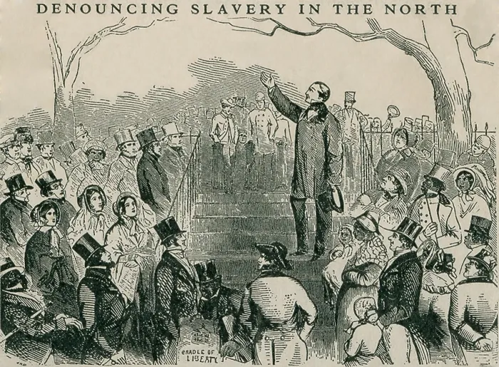 Framed Print : Abolitionist Wendell Phillips speaking against the Fugitive Slave Act of 1850 at an antislavery meeting in Boston