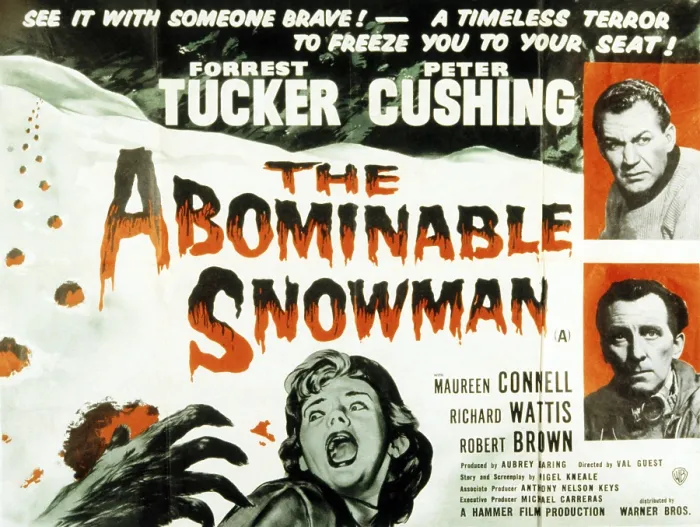 Framed Print : THE ABOMINABLE SNOWMAN, (aka THE ABOMINABLE SNOWMAN OF THE HIMALAYAS), Maureen Connell (center), right from top: Forrest Tucker, Peter Cushing, 1957
