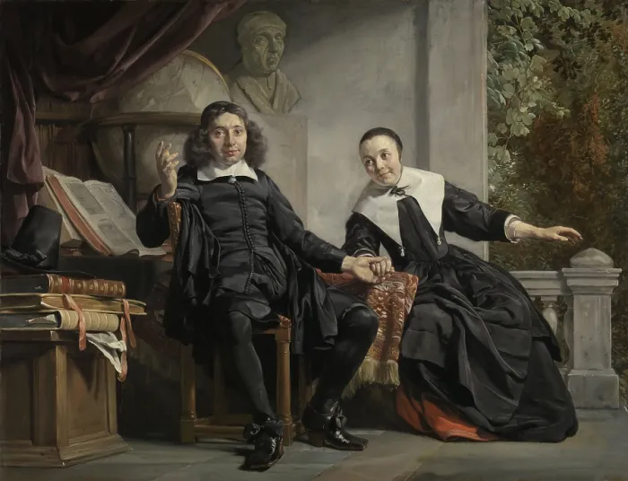 Framed Print : Abraham Casteleyn and his Wife, Margarieta van Bancken, by Jan de Bray, 1663, Dutch oil painting. Casteleyn was a printer and founded the newspaper Haerlemse Courant