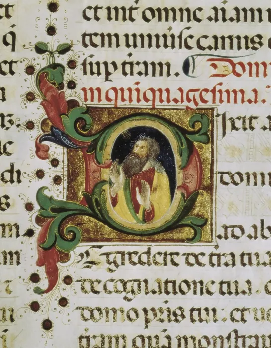 Framed Print : Abraham hears the voice of the Lord. Representation in initial of medieval manuscript. Gothic art. Miniature Painting. - BeBa / Iberfoto / Everett Collection (385319)**US SALES ONLY**