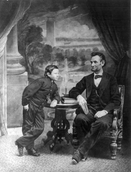 Framed Print : Abraham Lincoln (1809-1856) and his son Thaddeus (also called Thomas and Tad). This Alexander Gardner portrait of Feb. 5, 1865 was Lincoln's last photography sitting