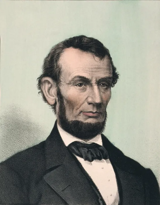 Framed Print : Abraham Lincoln (1809-1865), hand colored lithography published after Lincoln's death in 1865
