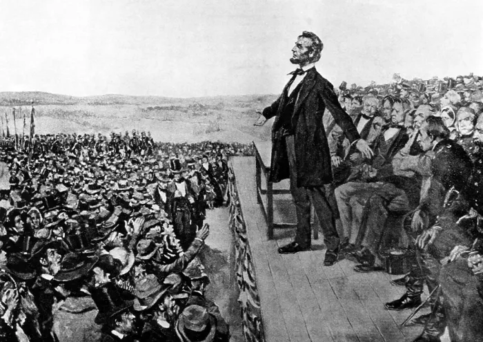 Framed Print : Abraham Lincoln (1809-1865), U.S. President (1861-1865), A.T. Keller sketch of Lincoln's Gettysburg Address in Gettysburg Pennsylvania on November 19, 1863