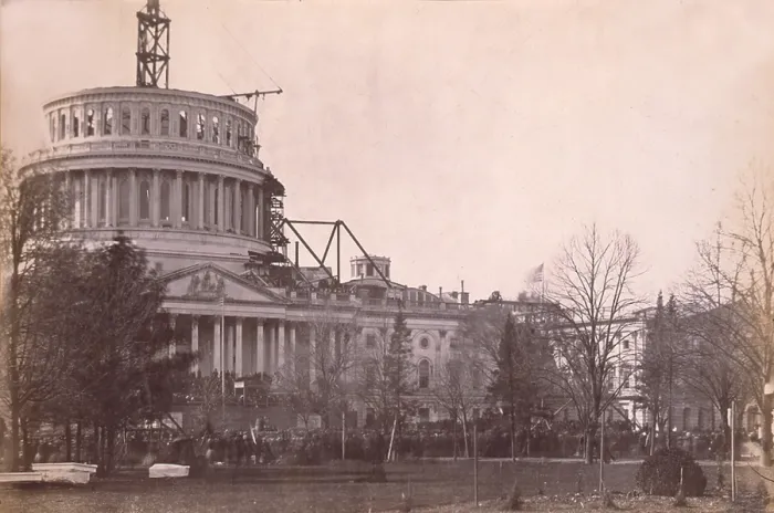 Framed Print : Abraham Lincoln's subdued first inauguration was attended by a small crowd at the U.S. Capitol