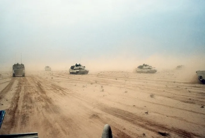 Framed Print : Abrams tanks of the 1st Armored Division 7th Corps move across the desert in northern Kuwait during Operation Desert Storm. Feb. 28 1991. (BSLOC_2011_12_4) Framed Print : Abrams tanks of the 1st Armored Division 7th Corps move across the desert in northern Kuwait during Operation Desert Storm. Feb. 28 1991. (BSLOC_2011_12_4)