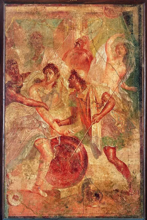 Framed Print : Achilles in Sciro, by unknown artist, 62-79, 1st Century A.D. ripped fresco, 148 x 100 cm - Italy, Campania, Naples, National Archaeological Museum, Room LXXII, inv. 9110 Framed Print : Achilles in Sciro, by unknown artist, 62-79, 1st Century A.D. ripped fresco, 148 x 100 cm - Italy, Campania, Naples, National Archaeological Museum, Room LXXII, inv. 9110