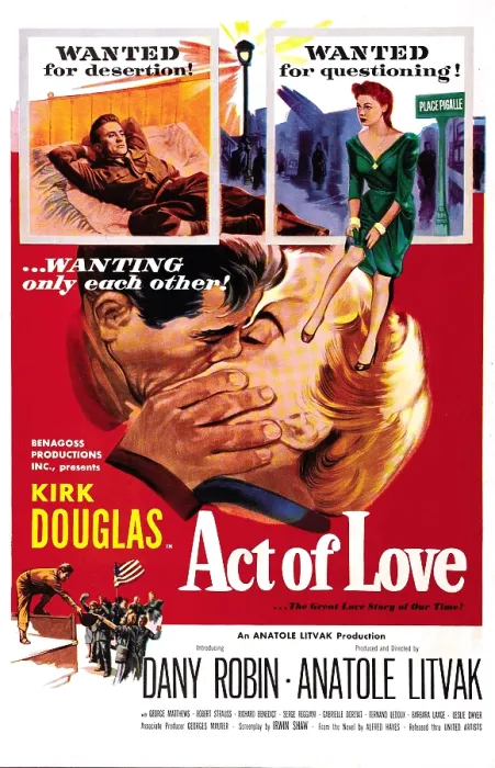 Framed Print : ACT OF LOVE, US poster, top from left: Kirk Douglas, Dany Robin, 1953