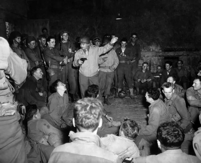 Framed Print : Actor Edward G. Robinson entertaining U.S. soldiers in Normandy. A GI behind him holds his cigar. He was on a USO tour promoting War Bonds to service men. Summer 1944 Framed Print : Actor Edward G. Robinson entertaining U.S. soldiers in Normandy. A GI behind him holds his cigar. He was on a USO tour promoting War Bonds to service men. Summer 1944