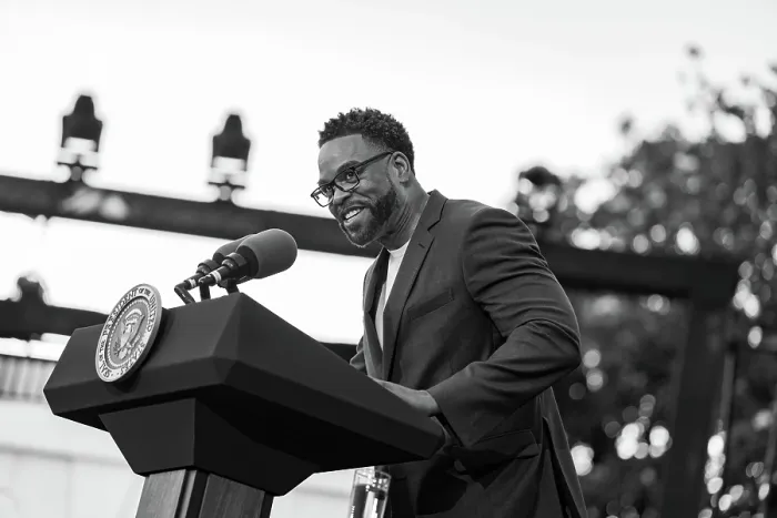 Framed Print : Actor and rapper Method Man speaks at the Juneteenth at the White House, June 13, 2023. (BSLOC_2023_8_11)