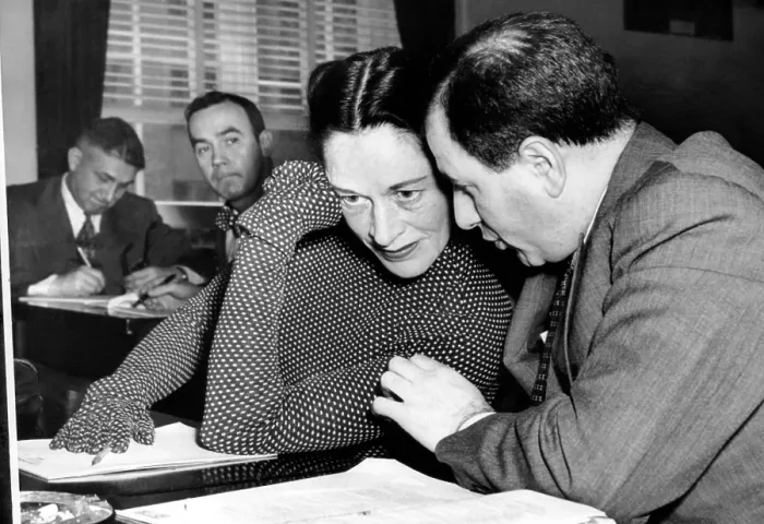 Framed Print : Actress Anne Revere with her attorney R. Lawrence Siegal, testifying before the House Un-American Activities Committee, 1951.. Courtesy: CSU Archives  /  Everett Collection