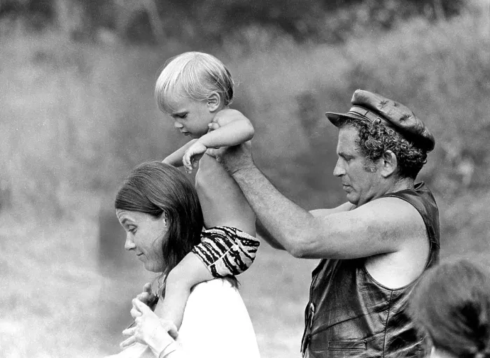 Framed Print : Actress Beverly Bentley (Norman Mailer's wife), their son Michael, and Norman Mailer on the set of MAIDSTONE (1968).. Courtesy: CSU Archives  /  Everett Collection