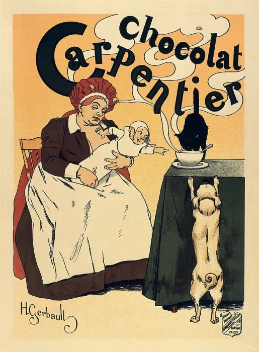 Framed Print : Advertisement of the chocolate brand 'Carpentier' (1895). Poster by Henri Gerbault. Engraving. - J. Bedmar / Iberfoto / Everett Collection (366186)**US SALES ONLY**