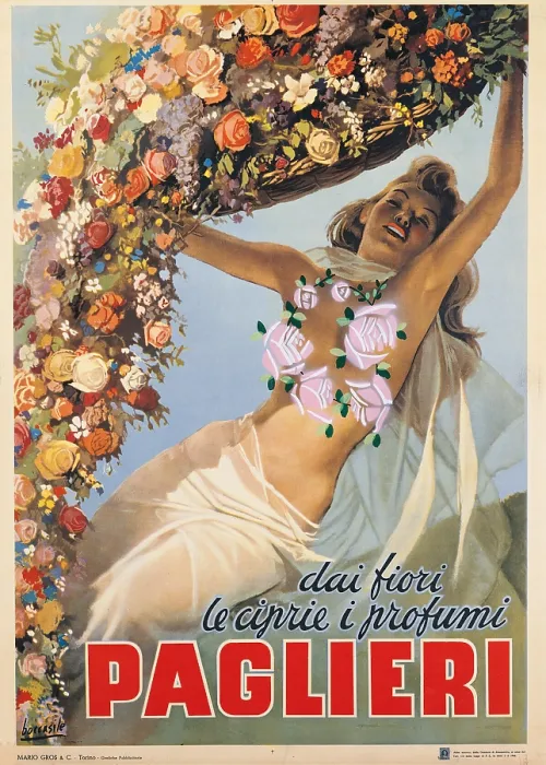 Framed Print : Advertising poster dai fiori le ciprie i profumi Paglieri, by Gino Boccasile, 1946, 20th Century, print, cm 140 x 100 - private collection