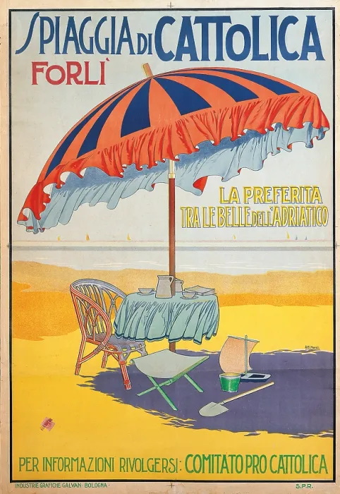 Framed Print : Advertising poster for Spiaggia di Cattolica. Forl, by Unknown Artist, 20th Century, print, - private collection Framed Print : Advertising poster for Spiaggia di Cattolica. Forl, by Unknown Artist, 20th Century, print, - private collection