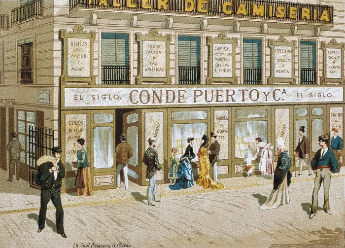 Framed Print : Advertisement of a shop in Barcelona (19th c.). Engraving. AISA / Everett Collection (24766)**US SALES ONLY** Framed Print : Advertisement of a shop in Barcelona (19th c.). Engraving. AISA / Everett Collection (24766)**US SALES ONLY**