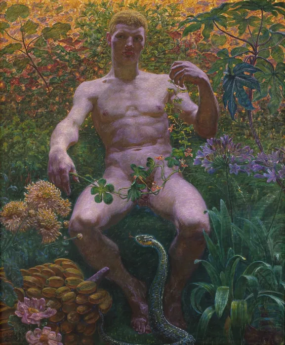 Framed Print : Adam in Paradise, 1914, by Kristian Zahrtmann, 1843-1917, Danish painting, oil on canvas