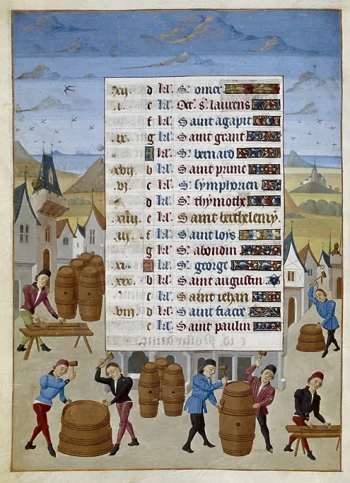 Framed Print : ADELAIDA DE SABOYA, Maestro de(15th c.); JEAN ROLIN, Maestro de(15th c.). The Hours of Adelaide of Savoy, Duchess of Burgundy. 1460-1465. Month of August. Manufacture of barrels Framed Print : ADELAIDA DE SABOYA, Maestro de(15th c.); JEAN ROLIN, Maestro de(15th c.). The Hours of Adelaide of Savoy, Duchess of Burgundy. 1460-1465. Month of August. Manufacture of barrels
