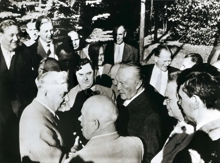 Framed Print : ADENAUER, Konrad (1876-1967). Visit to Moscow in 1955 to restore diplomatic relations with the Soviet Union. AISA / Everett Collection**US SALES ONLY** Framed Print : ADENAUER, Konrad (1876-1967). Visit to Moscow in 1955 to restore diplomatic relations with the Soviet Union. AISA / Everett Collection**US SALES ONLY**