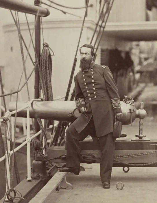 Framed Print : Admiral David D. Porter on the deck of a warship, at Hampton Roads, 1864, during the US Civil War