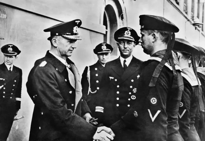 Framed Print : Admiral Donitz, congratulating German U-boat sailors after their victorious return, May 1942