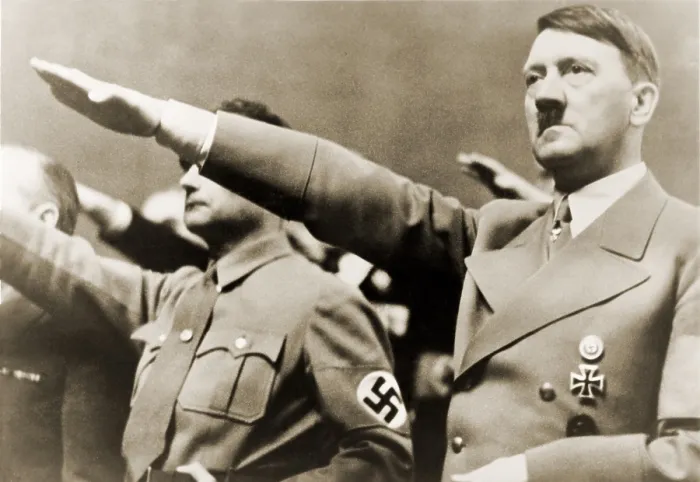 Framed Print : Adolf Hitler, giving Nazi salute. To Hitler's right is Rudolph Hess. 1939 Framed Print : Adolf Hitler, giving Nazi salute. To Hitler's right is Rudolph Hess. 1939