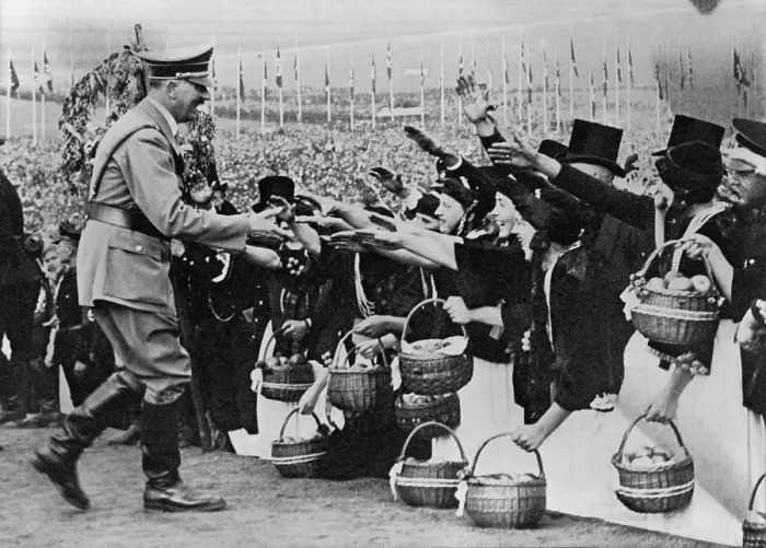 Framed Print : Adolf Hitler greeting farmers during the German harvest thanksgiving festival