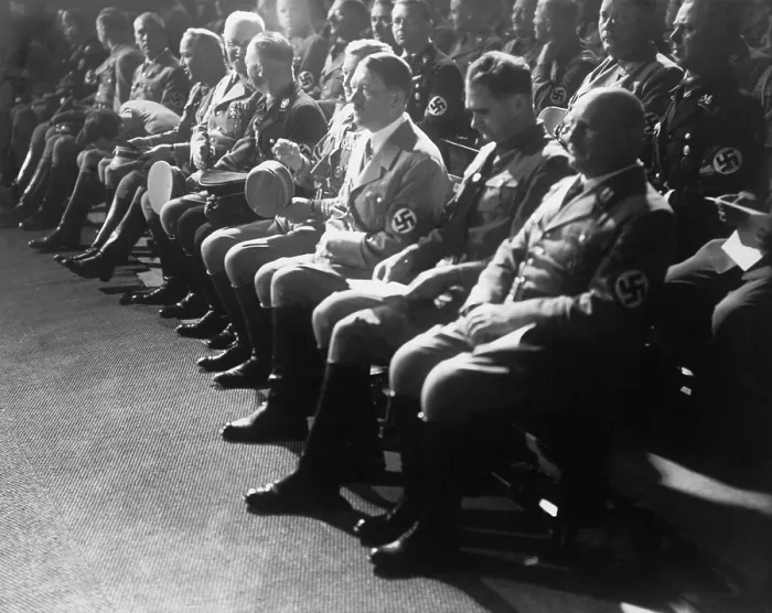Framed Print : Adolf Hitler and other Nazi dignitaries, during the 7th Nazi Party rally in Nuremberg, 1935. Front Row from right: Julius Streicher, Rudolph Hess, and Adolf Hitler Framed Print : Adolf Hitler and other Nazi dignitaries, during the 7th Nazi Party rally in Nuremberg, 1935. Front Row from right: Julius Streicher, Rudolph Hess, and Adolf Hitler