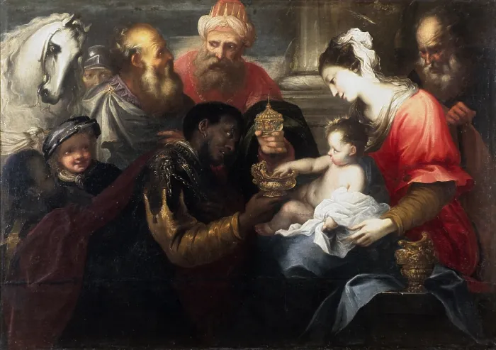 Framed Print : Adoration of the Magi (Adorazione dei Magi), by Bartolomeo Biscaino, ca. 1650, 17th Century, oil on canvas, 124 x 173 cm - France, Strasbourg, Fine Arts Museum