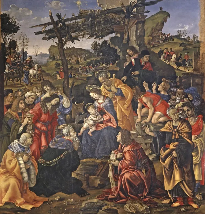 Framed Print : Adoration of the Magi (Adorazione dei Magi), by Filippino Lippi, 1496, 15th Century, tempera grassa on panel, 258 x 243 cm - Italy, Tuscany, Florence, Uffizi Gallery Framed Print : Adoration of the Magi (Adorazione dei Magi), by Filippino Lippi, 1496, 15th Century, tempera grassa on panel, 258 x 243 cm - Italy, Tuscany, Florence, Uffizi Gallery