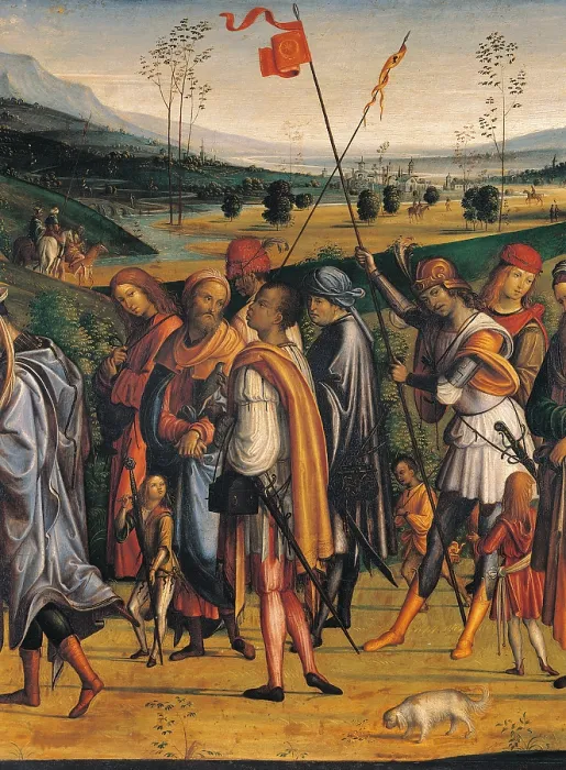 Framed Print : Adoration of the Magi, by Lorenzo il Vecchio Costa, 1499, 15th Century, oil on panel, cm 75 x 181, 3 - Italy, Lombardy, Milan, Brera art gallery