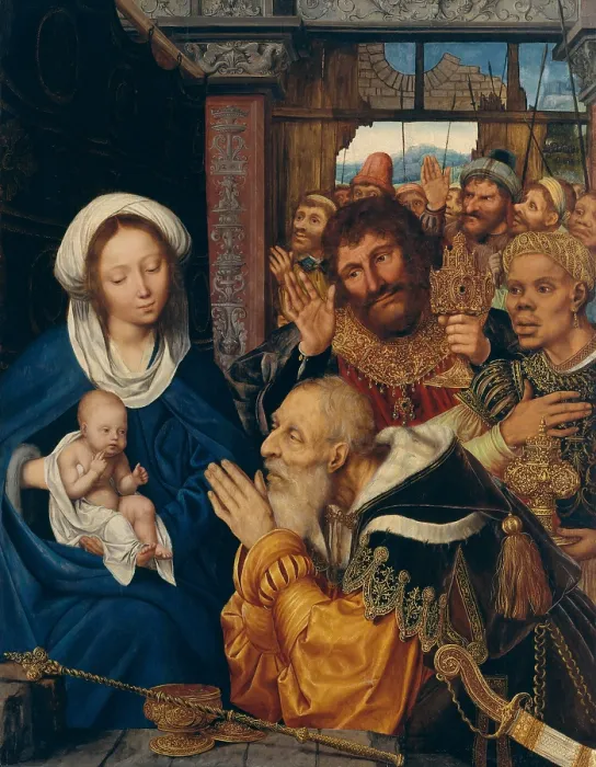 Framed Print : THE ADORATION OF THE MAGI, by Quentin Metsys, 1526, Netherlandish, Northern Renaissance oil painting