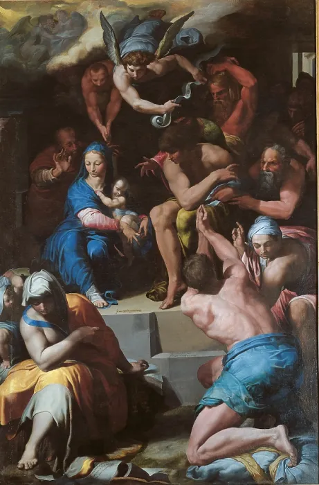 Framed Print : Adoration of the Shepherds, by Pellegrino Tibaldi known as Pellegino de Pellegrini, 1548 - 1549 about, 16th Century, oil on canvas, cm 157 x 105 - Italy, Lazio, Rome