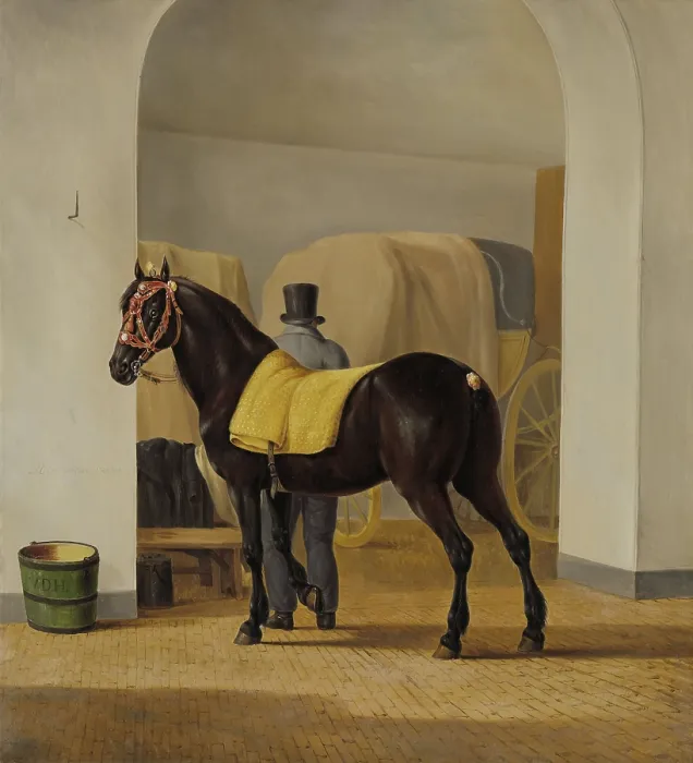 Framed Print : Adriaan van der Hoop's Trotter De Rot at the Coach House, by Anthony Oberman, 1828, Dutch painting, oil on canvas Framed Print : Adriaan van der Hoop's Trotter De Rot at the Coach House, by Anthony Oberman, 1828, Dutch painting, oil on canvas