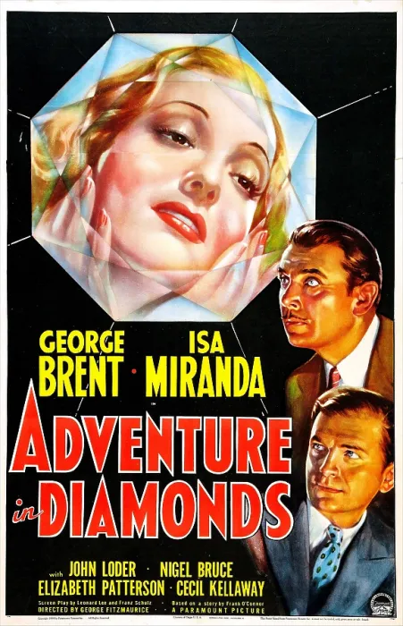 Framed Print : ADVENTURE IN DIAMONDS, US poster, from top: Isa Miranda, George Brent, John Loder, 1940
