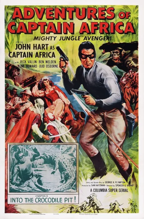 Framed Print : ADVENTURES OF CAPTAIN AFRICA, MIGHTY JUNGLE AVENGER!, US poster art, John Hart, Chapter 4: Into the Crocodile Pit!, 1955