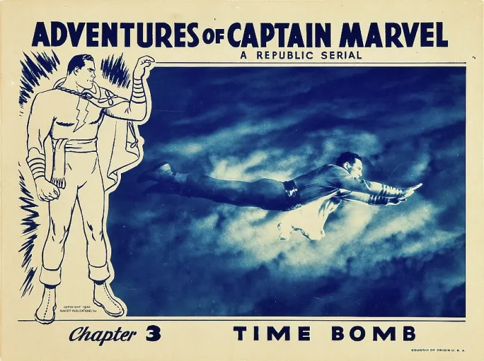 Framed Print : THE ADVENTURES OF CAPTAIN MARVEL, Tom Tyler in Chapter 3: Time Bomb, lobbycard, 1941 Framed Print : THE ADVENTURES OF CAPTAIN MARVEL, Tom Tyler in Chapter 3: Time Bomb, lobbycard, 1941