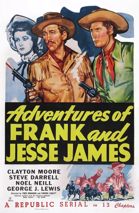 Framed Print : ADVENTURES OF FRANK AND JESSE JAMES, US poster art, from left: Noel Neill, Steve Darrell, Clayton Moore, 1948 Framed Print : ADVENTURES OF FRANK AND JESSE JAMES, US poster art, from left: Noel Neill, Steve Darrell, Clayton Moore, 1948