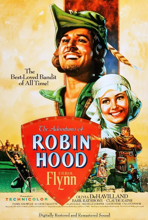 Framed Print : THE ADVENTURES OF ROBIN HOOD, US poster, Errol Flynn (bottom left), right from top: Errol Flynn, Olivia de Havilland, Eugene Pallette, Basil Rathbone, Errol Flynn, 1938 Framed Print : THE ADVENTURES OF ROBIN HOOD, US poster, Errol Flynn (bottom left), right from top: Errol Flynn, Olivia de Havilland, Eugene Pallette, Basil Rathbone, Errol Flynn, 1938