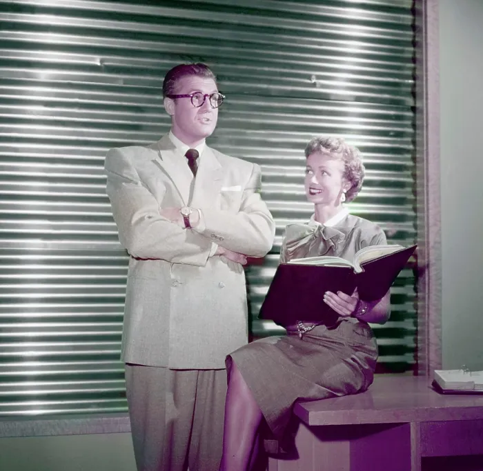 Framed Print : THE ADVENTURES OF SUPERMAN, from left: George Reeves (as Clark Kent), Noel Neill, 1953