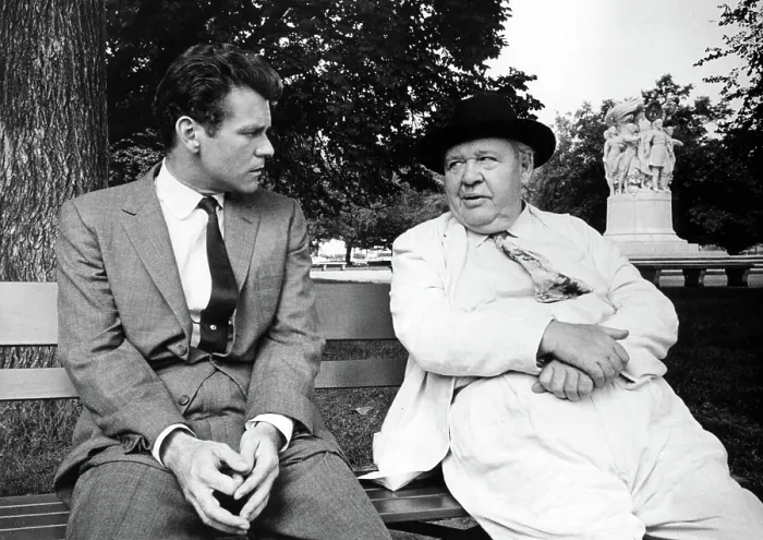 Framed Print : ADVISE AND CONSENT, Don Murray, Charles Laughton, 1962, park bench