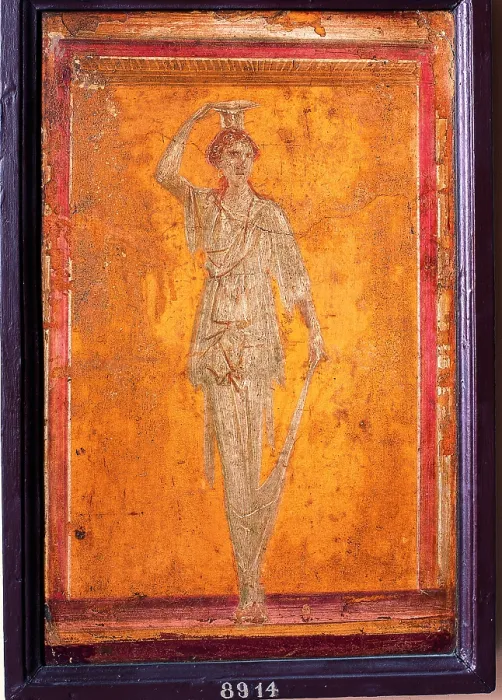 Framed Print : Aedicules with Ladies (Basket-Bearers), by unknown artist, 10-37, 1st Century A.D. ripped fresco, 53 x 36 cm - Italy, Campania, Naples, National Archaeological Museum