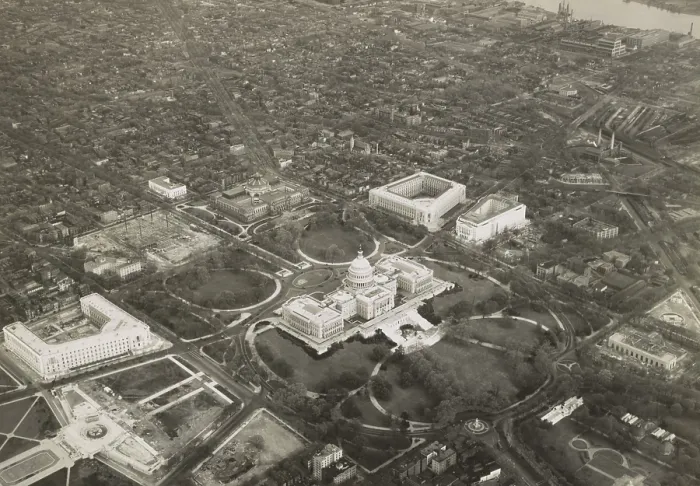 Framed Print : Aerial photo of Capitol Hill, May 1, 1932, with a view of the U.S. Capitol and vicinity