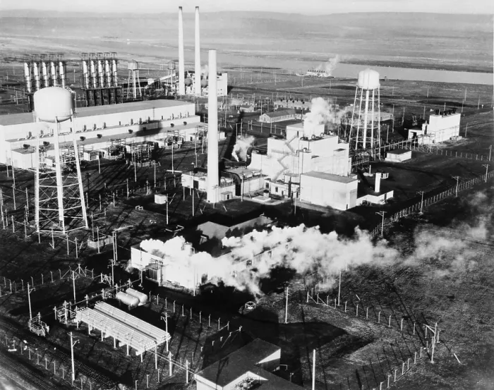 Framed Print : Aerial view of the 100-B Area with the Reactor B, the first large scale nuclear reactor ever built Framed Print : Aerial view of the 100-B Area with the Reactor B, the first large scale nuclear reactor ever built