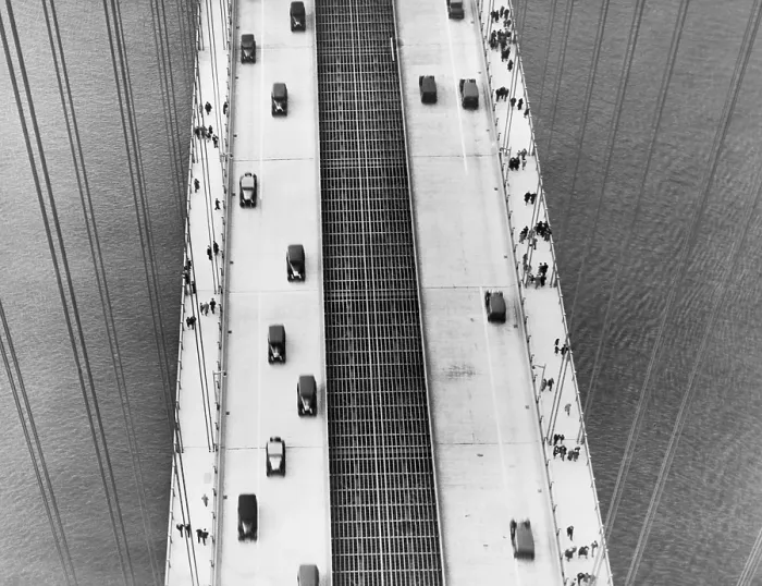 Framed Print : Aerial view of George Washington Bridge, New York City, in the 1930s