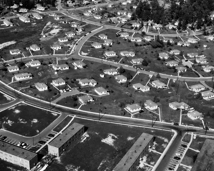 Framed Print : An Aerial view of housing development in Oak Ridge, Tennessee, 1955. Photo by Ed Westcott. (BSLOC_2014_13_146)