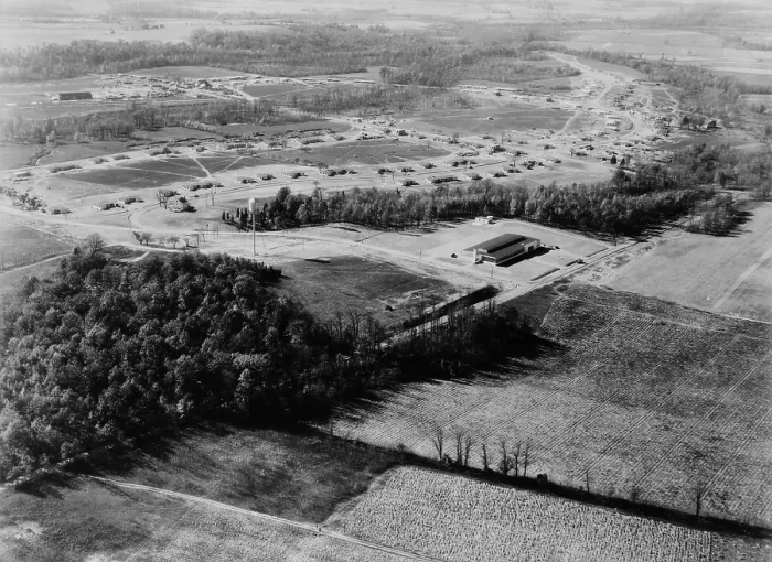 Framed Print : Aerial view of Jersey Homesteads, was one of ninety-nine communities created by New Deal programs Framed Print : Aerial view of Jersey Homesteads, was one of ninety-nine communities created by New Deal programs