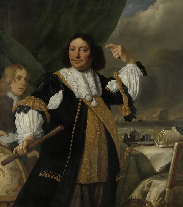Framed Print : Aert van Nes, Vice Admiral, by Bartholomeus van der Helst and Ludolf Bakhuyse, c. 1668, Dutch painting, oil on canvas