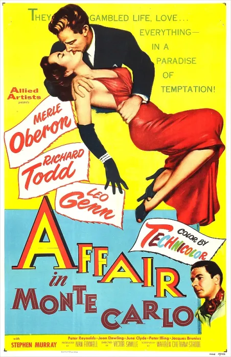Framed Print : AFFAIR IN MONTE CARLO, (aka 24 HOURS OF A WOMAN'S LIFE), US poster, top from left: Merle Oberon, Richard Todd, bottom right: Leo Genn, 1952