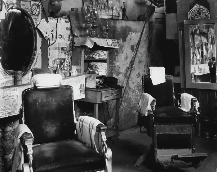 Framed Print : African American barber shop, original title: Negro barber shop, Atlanta, Georgia, photograph by Walker Evans, March, 1936 Framed Print : African American barber shop, original title: Negro barber shop, Atlanta, Georgia, photograph by Walker Evans, March, 1936